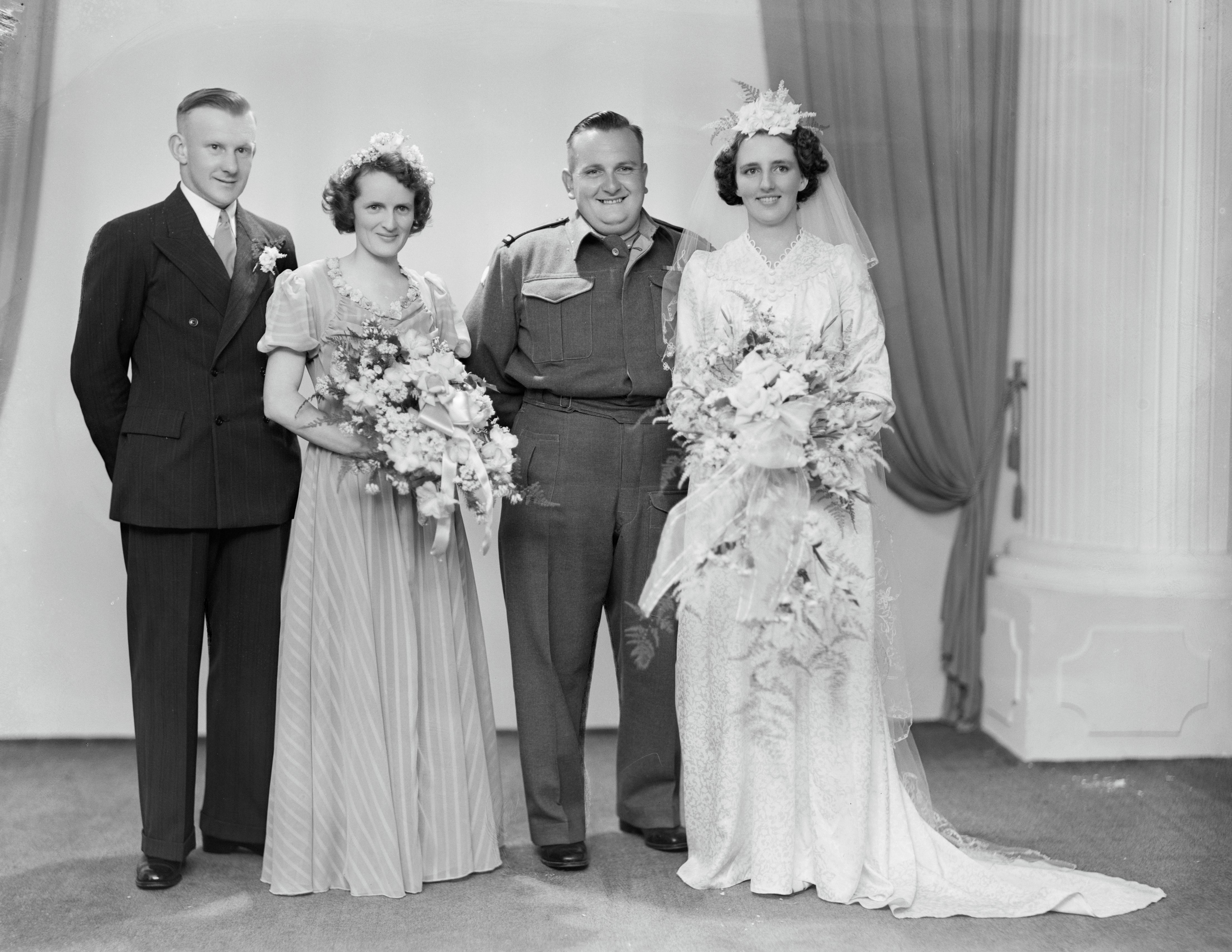 Joseph and Myrtle Smith on their wedding day (21 November 1945). Swainson's Studios. Collection of Puke Ariki (SW1945.2102).